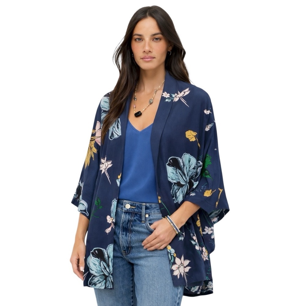 Topshop Navy Floral Boho Kimono Cardigan | Festival Layer | Resort Cover Up